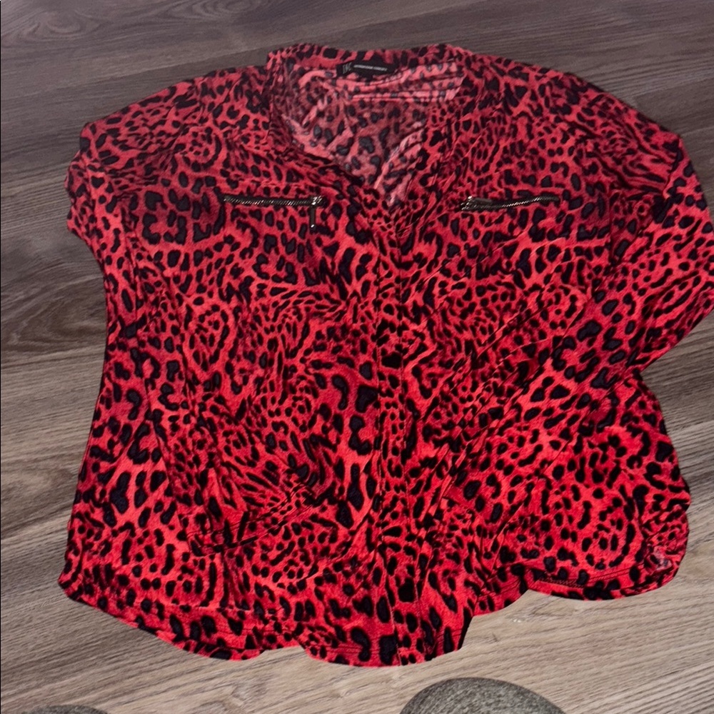INC International Concepts Red and Black Graphic Boxy Blouse